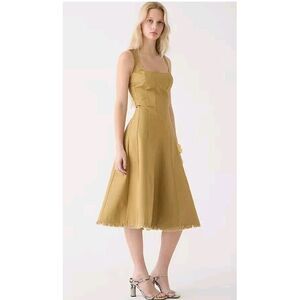 J.Crew Limited-Edition Raw-Hem‎ Seamed Midi Sun Dress Heavy Chino Brown Size 12